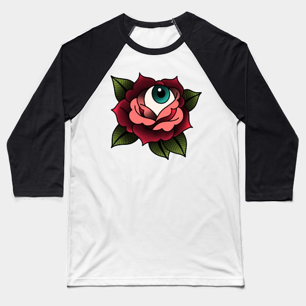 Eye ball Rose - Traditional Tattoo flash Baseball T-Shirt by ladyjrae